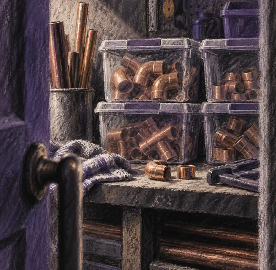 Illustration of plumbing businesses equipment and workspace