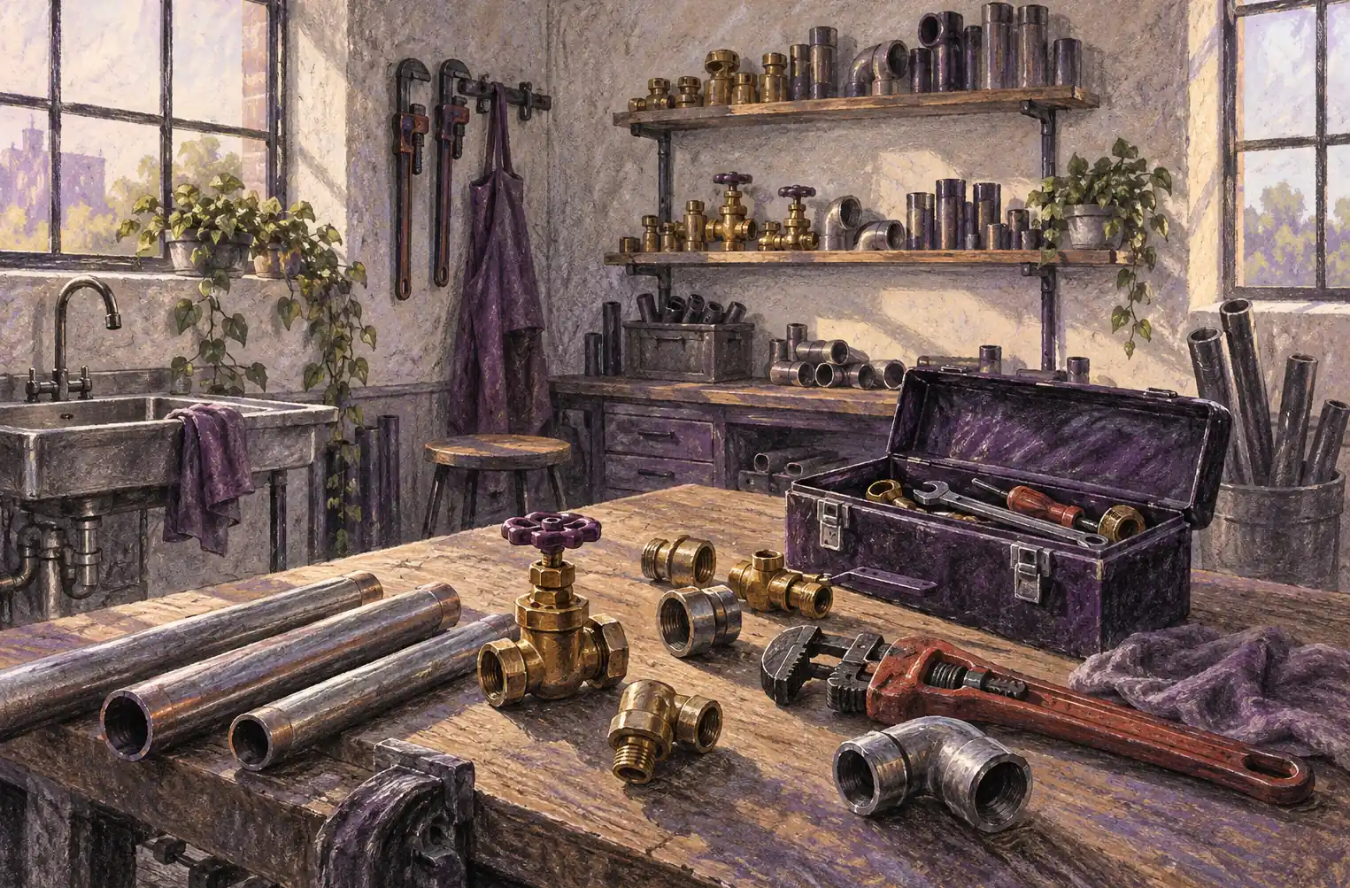 Illustration of plumbing businesses and their working space